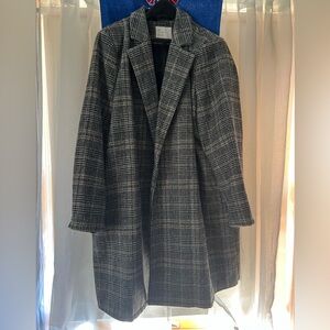 Long Gray Plaid Peacoat